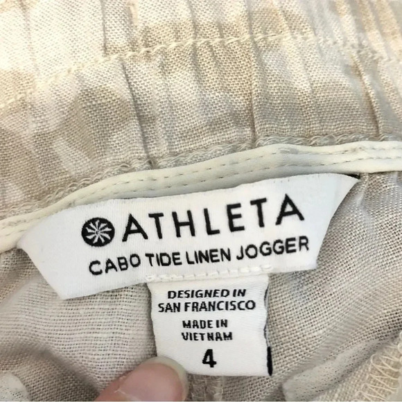 Athleta Cabo Tide Linen Jogger Tan Khaki Camo Print Size 4 - Picture 6 of 12